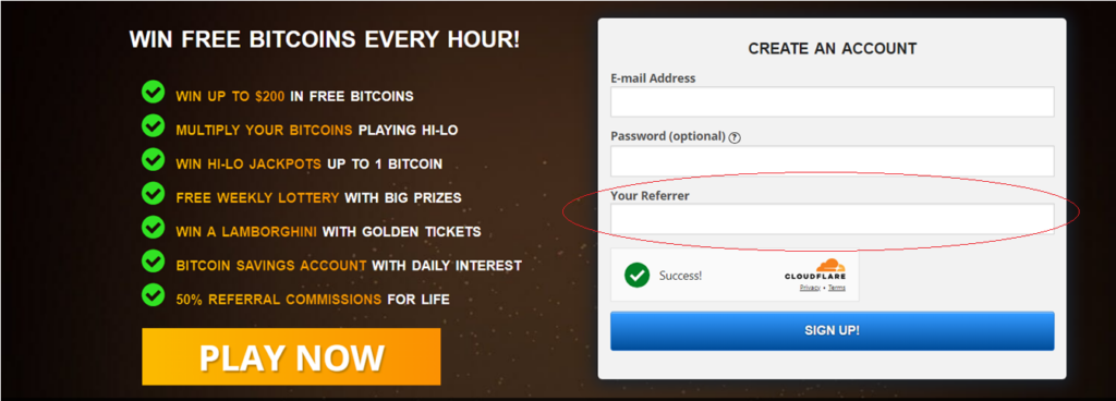 where to enter free bitcoin referral code?